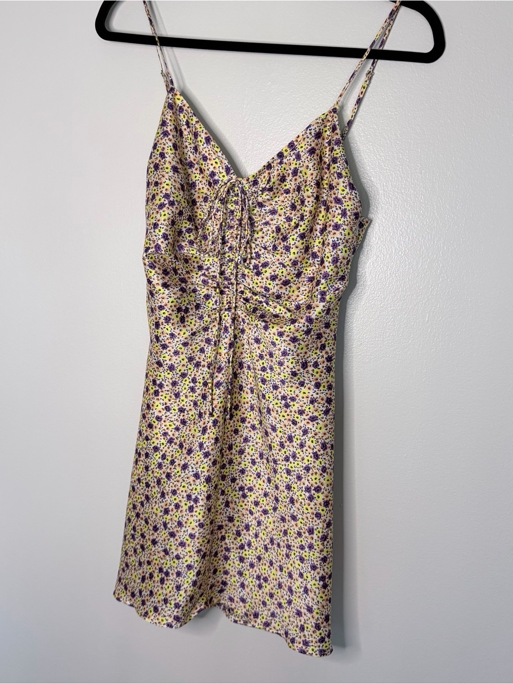 Zara Yellow Floral Spaghetti-Strap Mini Dress